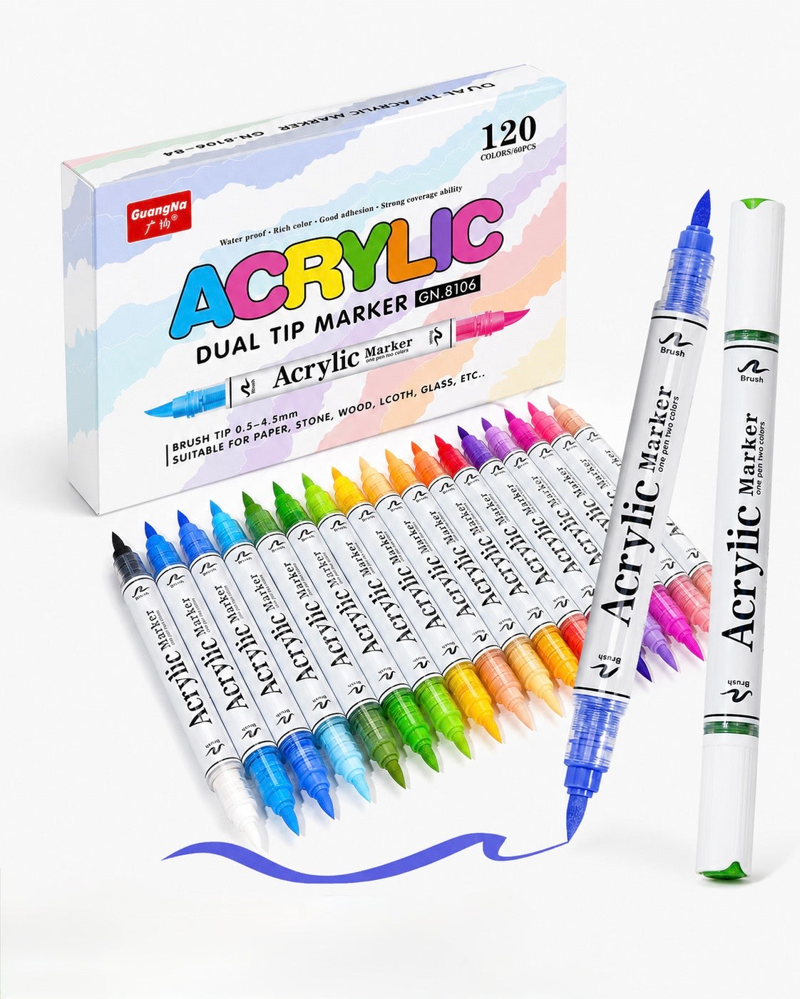 Akrylové fixy GuangNa – 120 odstínů / 60 fixů