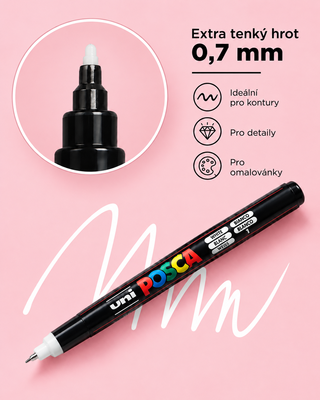 Akrylová fixa Posca 0,7mm PC-1MR bílá