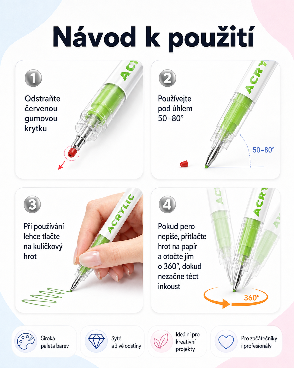 Akrylová pera GuangNa – 168 barev