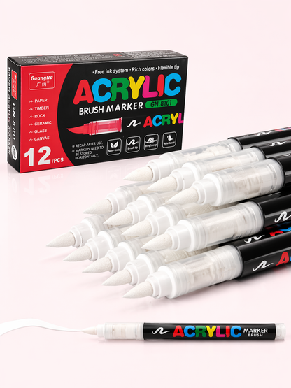 Akrylové fixy Guangna - 12 bílých￼