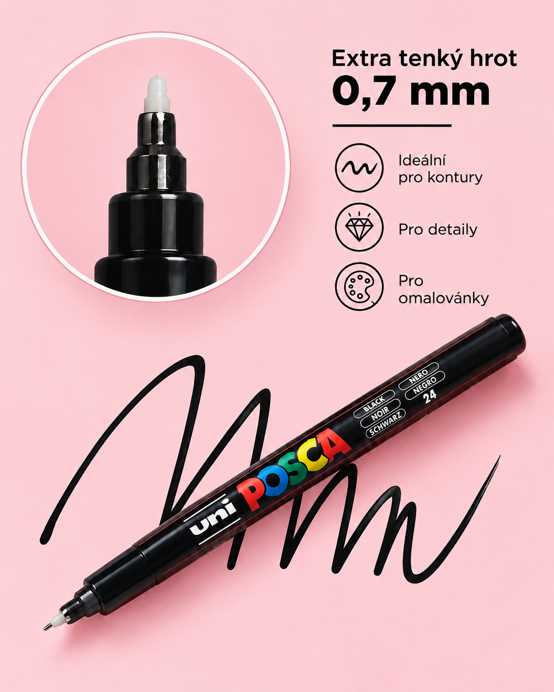Akrylová fixa Posca 0,7mm PC-1MR černá
