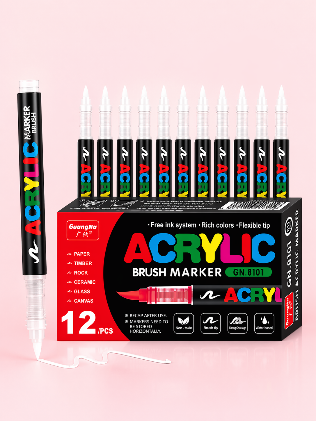Akrylové fixy Guangna - 12 bílých￼