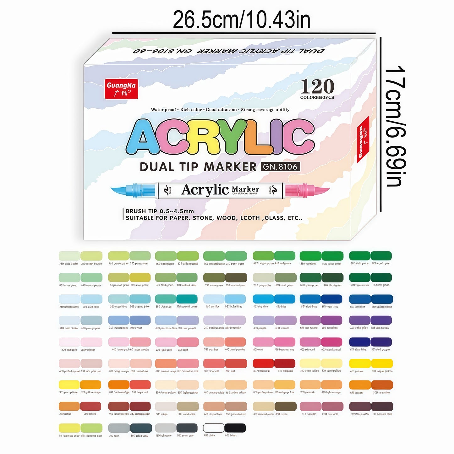 Akrylové fixy GuangNa – 120 odstínů / 60 fixů